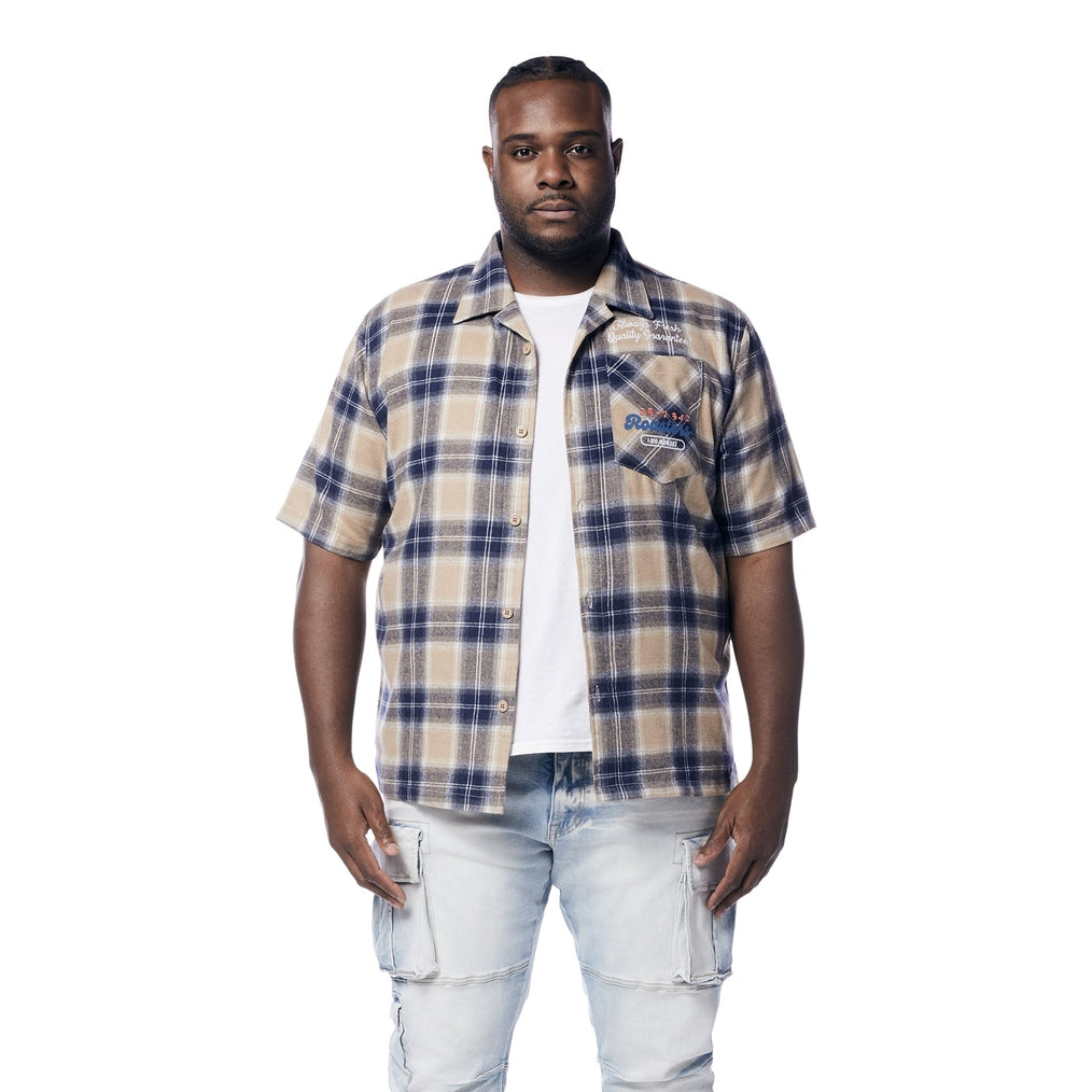 Smoke Rise Big and Tall Big and Tall - Patchwork Plaid Shirt - Khaki