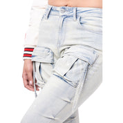 Smoke Rise RED High Rise Cargo Stacked Denim Jeans - Ombre Blue