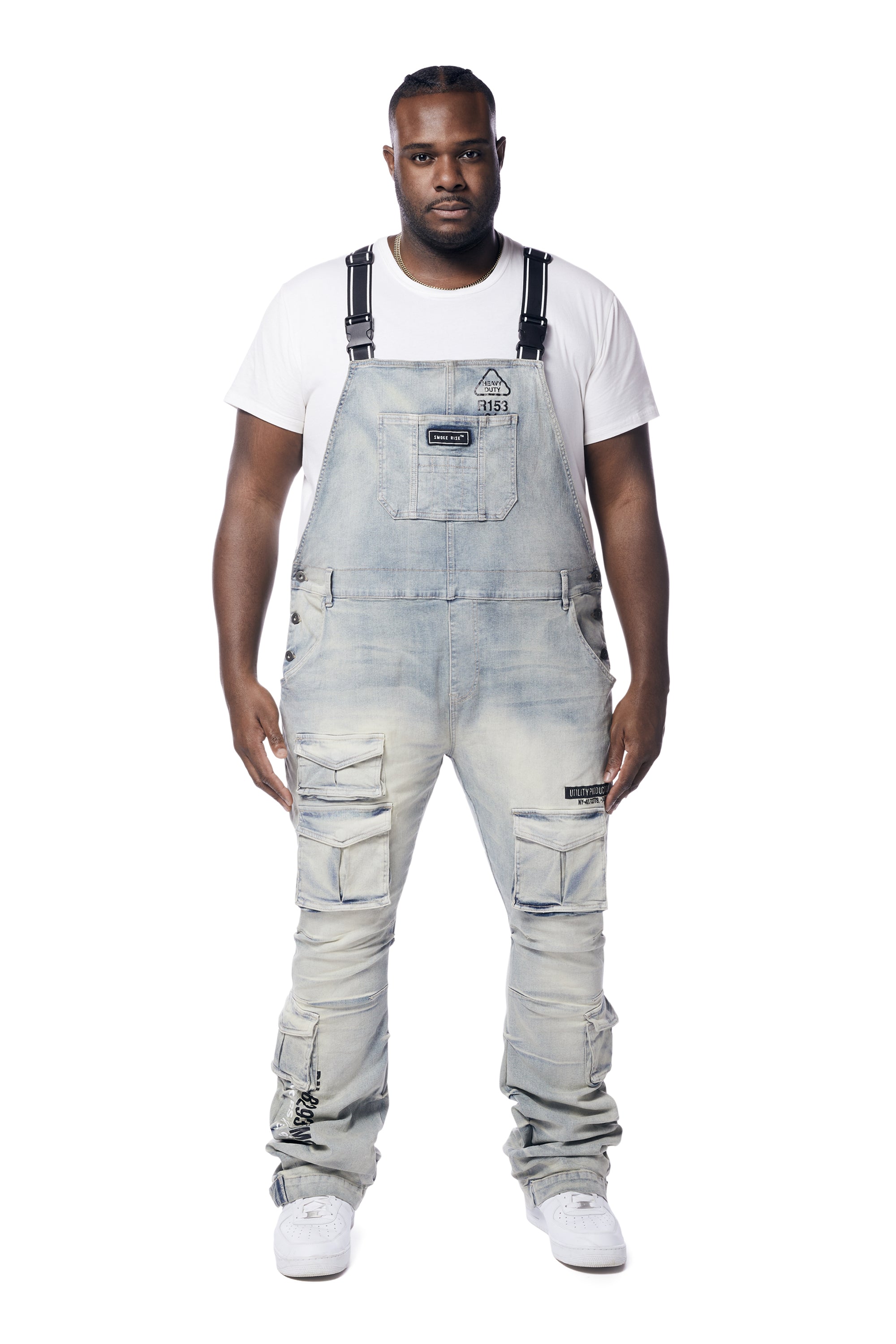 Big and Tall - Utility Heavy Washed Denim Overalls - Industrial Blue