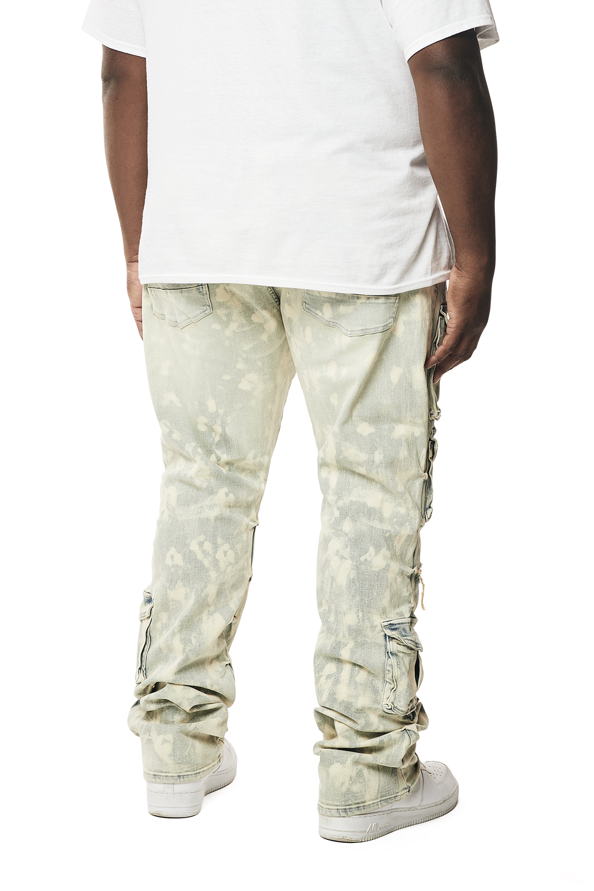 Big and Tall - Utility Multi Colored Cargo Stacked Denim Jeans - Seafoam