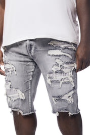 Big and Tall - Distressed Rip & Repair Jean Shorts - Union Grey