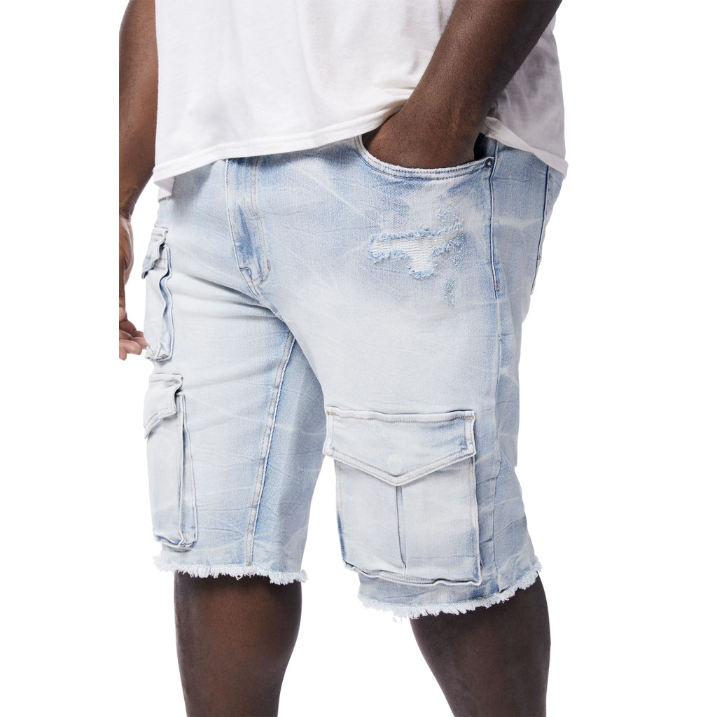 Smoke Rise Big and Tall Big and Tall - Rip & Repair Cargo Jean Shorts - Santorini Blue