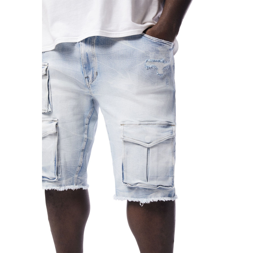 Smoke Rise Big and Tall Big and Tall - Rip & Repair Cargo Jean Shorts - Santorini Blue