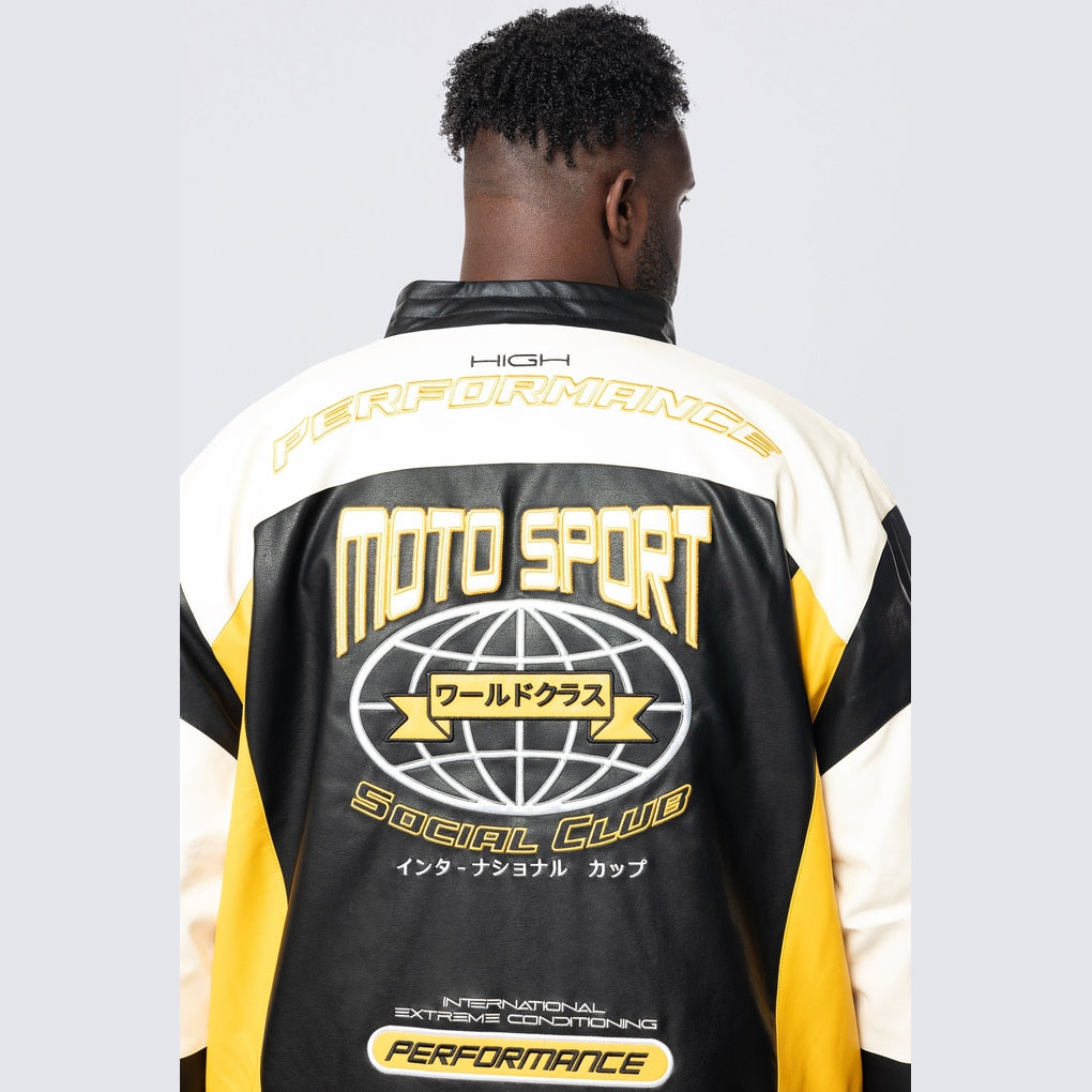 Smoke Rise Big and Tall Big and Tall - Vegan Leather Racing Jacket - Yellow