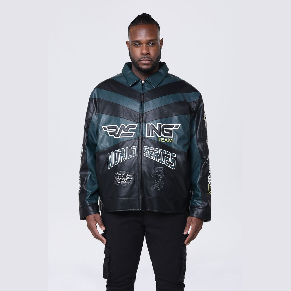 Smoke Rise Big and Tall Big and Tall - Vegan Leather Racing Jacket - Teal