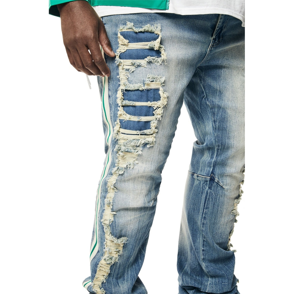 Smoke Rise Big and Tall Big and Tall - Laser Striped Stacked Denim Jeans - Osaka Blue